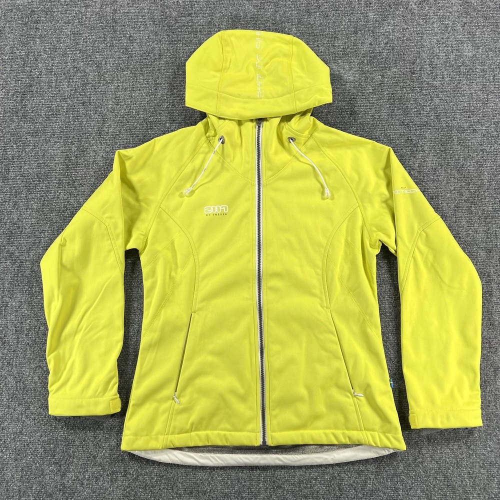 2117 Of Sweden Jacket Womens Small Yellow TRITECH Softshell‎ Hooded Hiking Coat